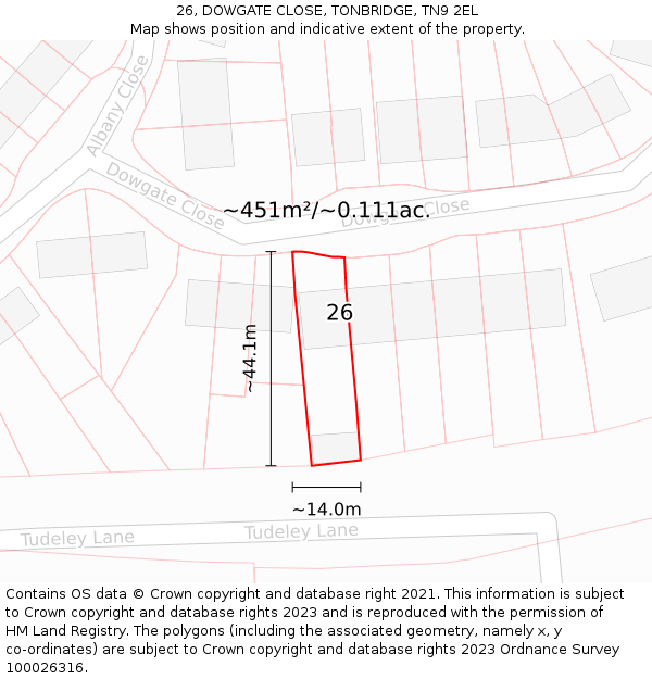 26, DOWGATE CLOSE, TONBRIDGE, TN9 2EL: Plot and title map