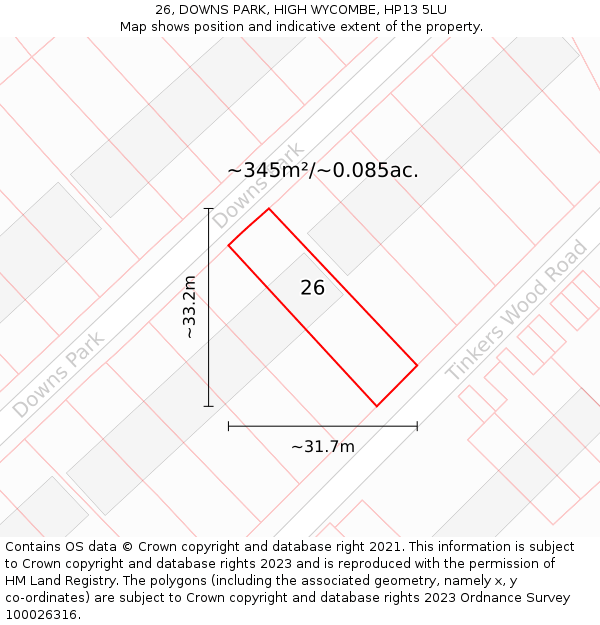 26, DOWNS PARK, HIGH WYCOMBE, HP13 5LU: Plot and title map