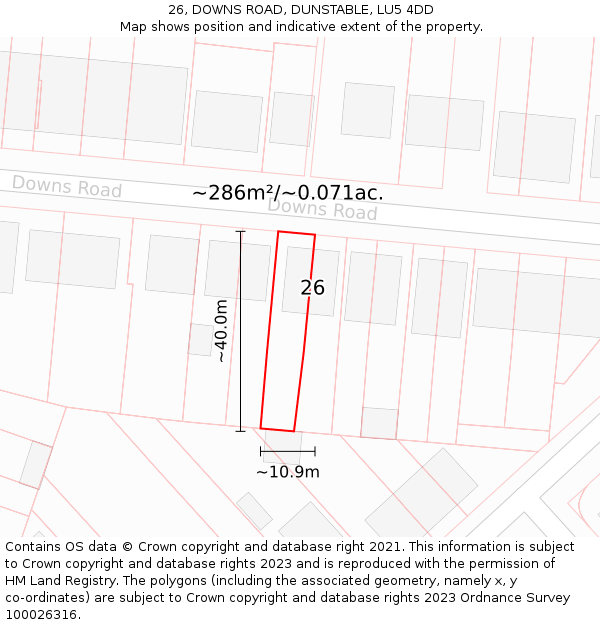 26, DOWNS ROAD, DUNSTABLE, LU5 4DD: Plot and title map