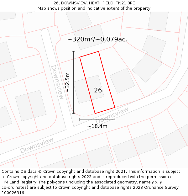 26, DOWNSVIEW, HEATHFIELD, TN21 8PE: Plot and title map