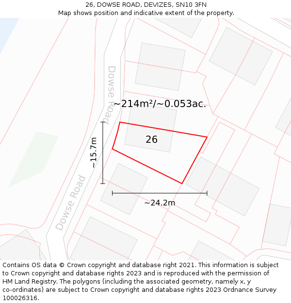 26, DOWSE ROAD, DEVIZES, SN10 3FN: Plot and title map
