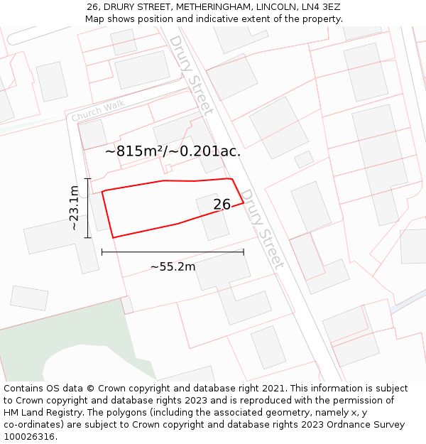 26, DRURY STREET, METHERINGHAM, LINCOLN, LN4 3EZ: Plot and title map