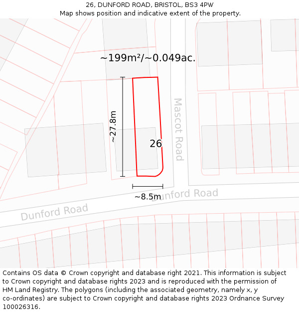 26, DUNFORD ROAD, BRISTOL, BS3 4PW: Plot and title map