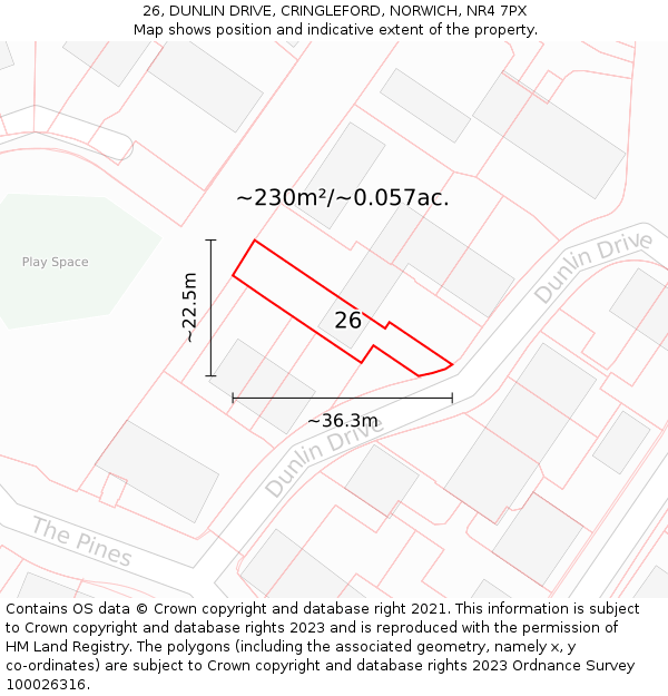 26, DUNLIN DRIVE, CRINGLEFORD, NORWICH, NR4 7PX: Plot and title map