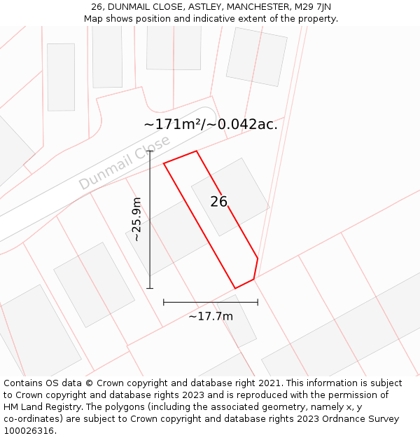 26, DUNMAIL CLOSE, ASTLEY, MANCHESTER, M29 7JN: Plot and title map