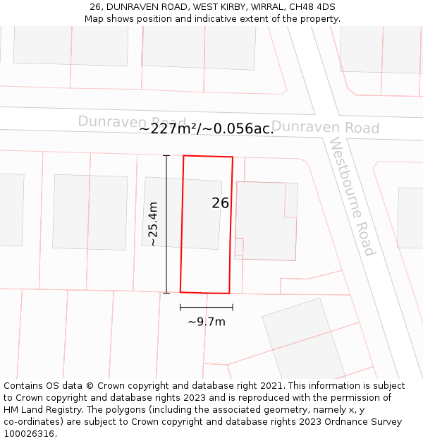 26, DUNRAVEN ROAD, WEST KIRBY, WIRRAL, CH48 4DS: Plot and title map