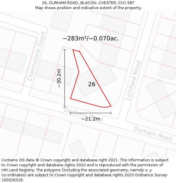 26, DURHAM ROAD, BLACON, CHESTER, CH1 5BT: Plot and title map