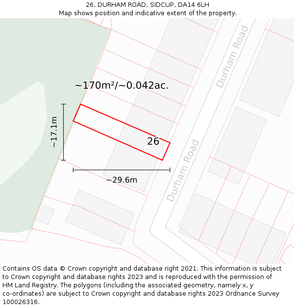 26, DURHAM ROAD, SIDCUP, DA14 6LH: Plot and title map