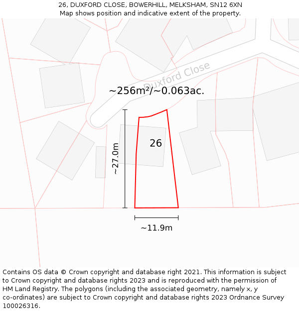 26, DUXFORD CLOSE, BOWERHILL, MELKSHAM, SN12 6XN: Plot and title map