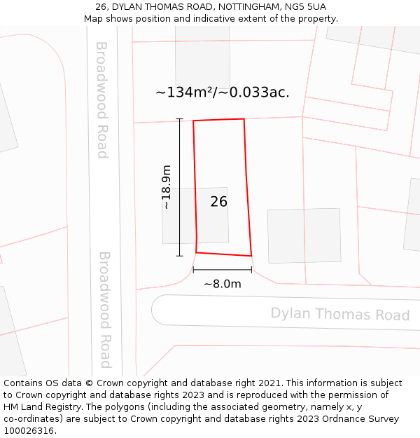 26, DYLAN THOMAS ROAD, NOTTINGHAM, NG5 5UA: Plot and title map