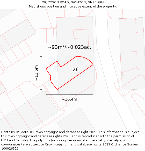 26, DYSON ROAD, SWINDON, SN25 2PH: Plot and title map