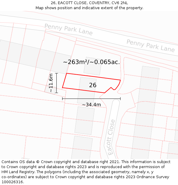 26, EACOTT CLOSE, COVENTRY, CV6 2NL: Plot and title map