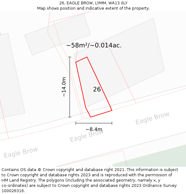 26, EAGLE BROW, LYMM, WA13 0LY: Plot and title map