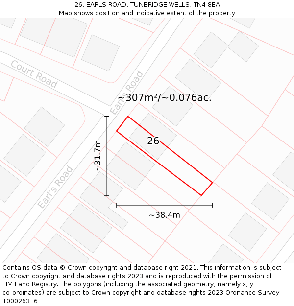26, EARLS ROAD, TUNBRIDGE WELLS, TN4 8EA: Plot and title map