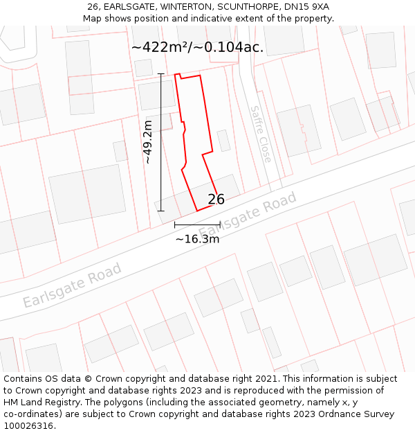 26, EARLSGATE, WINTERTON, SCUNTHORPE, DN15 9XA: Plot and title map