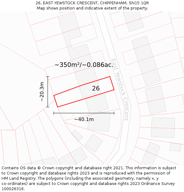 26, EAST YEWSTOCK CRESCENT, CHIPPENHAM, SN15 1QR: Plot and title map
