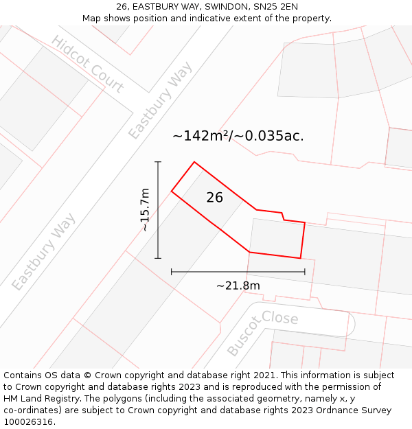 26, EASTBURY WAY, SWINDON, SN25 2EN: Plot and title map