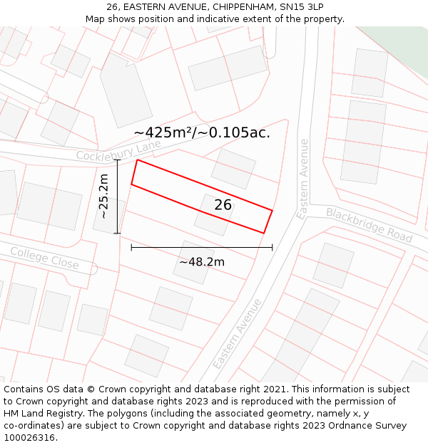 26, EASTERN AVENUE, CHIPPENHAM, SN15 3LP: Plot and title map