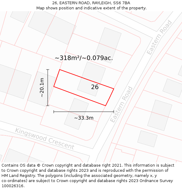 26, EASTERN ROAD, RAYLEIGH, SS6 7BA: Plot and title map