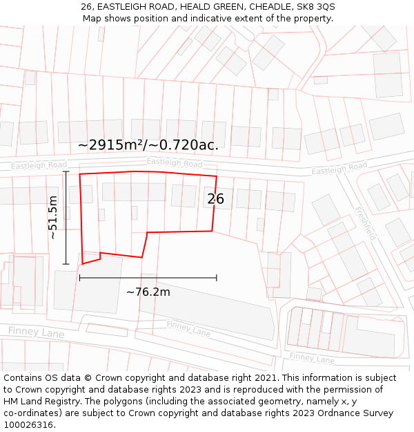 26, EASTLEIGH ROAD, HEALD GREEN, CHEADLE, SK8 3QS: Plot and title map