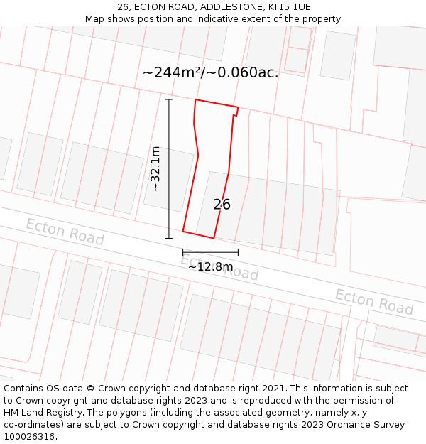 26, ECTON ROAD, ADDLESTONE, KT15 1UE: Plot and title map
