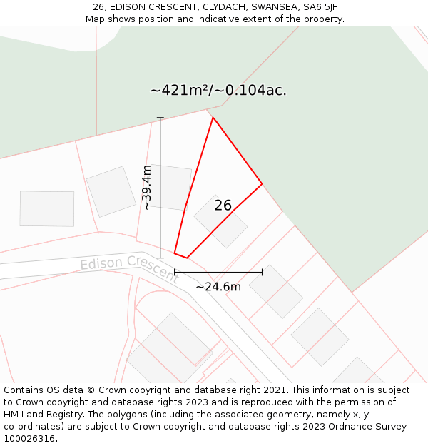 26, EDISON CRESCENT, CLYDACH, SWANSEA, SA6 5JF: Plot and title map