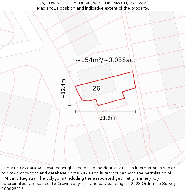 26, EDWIN PHILLIPS DRIVE, WEST BROMWICH, B71 2AZ: Plot and title map