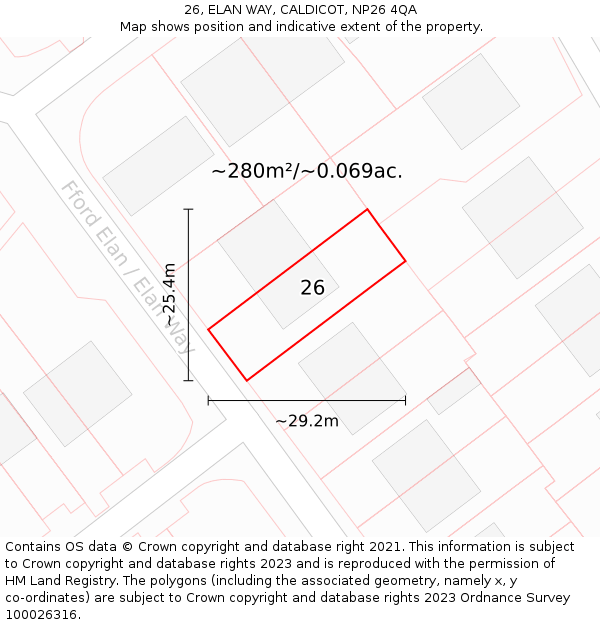 26, ELAN WAY, CALDICOT, NP26 4QA: Plot and title map