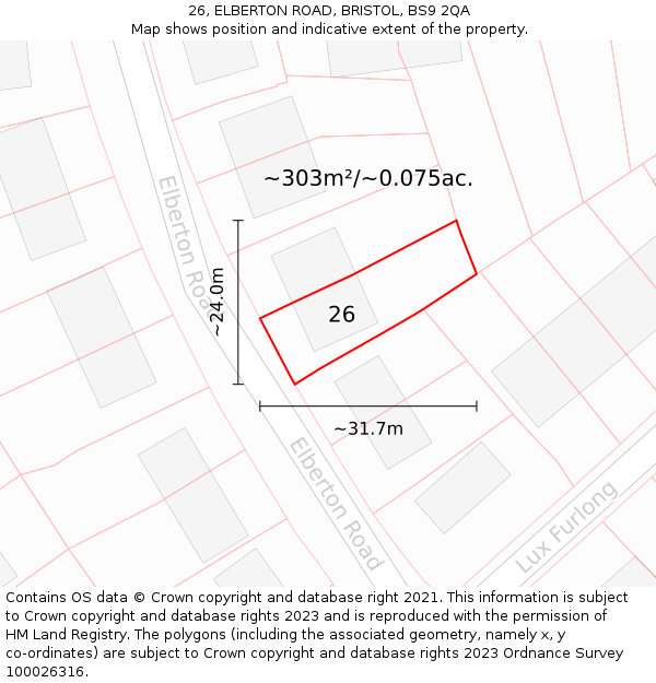 26, ELBERTON ROAD, BRISTOL, BS9 2QA: Plot and title map