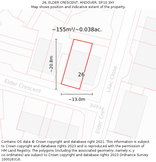 26, ELDER CRESCENT, ANDOVER, SP10 3XY: Plot and title map