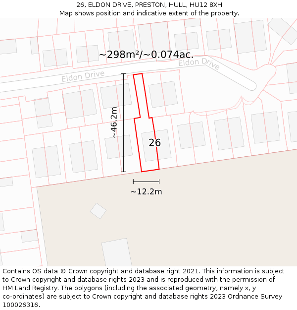 26, ELDON DRIVE, PRESTON, HULL, HU12 8XH: Plot and title map