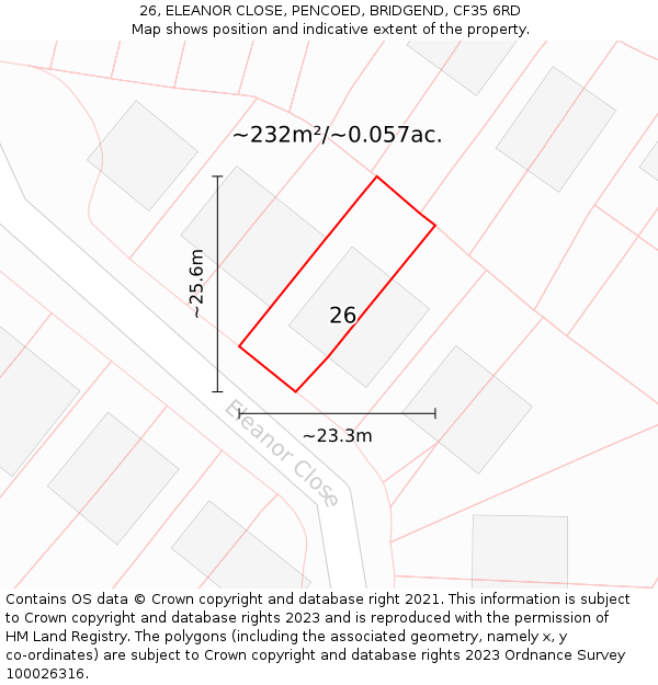 26, ELEANOR CLOSE, PENCOED, BRIDGEND, CF35 6RD: Plot and title map