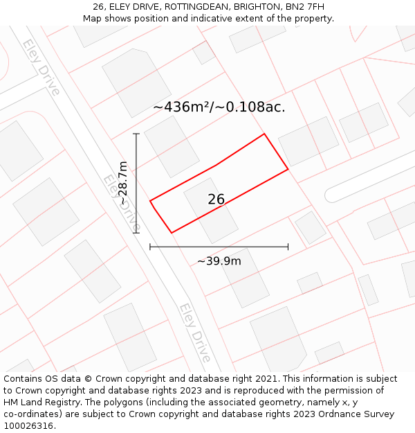 26, ELEY DRIVE, ROTTINGDEAN, BRIGHTON, BN2 7FH: Plot and title map