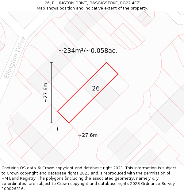26, ELLINGTON DRIVE, BASINGSTOKE, RG22 4EZ: Plot and title map