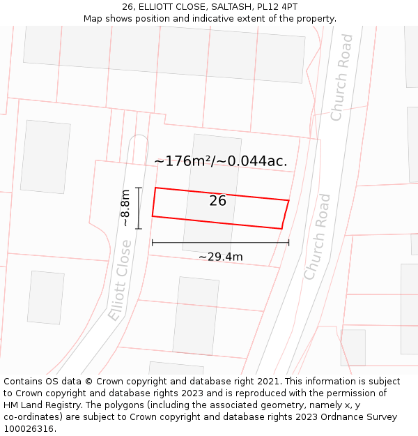 26, ELLIOTT CLOSE, SALTASH, PL12 4PT: Plot and title map