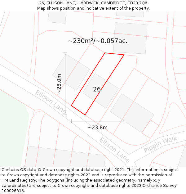 26, ELLISON LANE, HARDWICK, CAMBRIDGE, CB23 7QA: Plot and title map