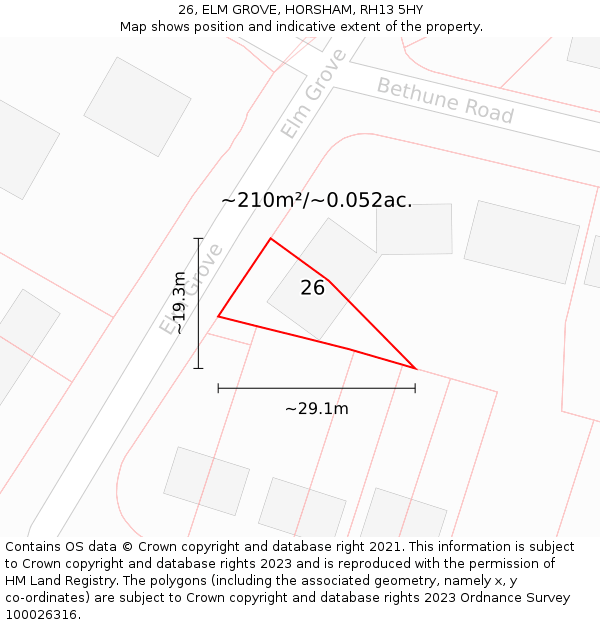26, ELM GROVE, HORSHAM, RH13 5HY: Plot and title map