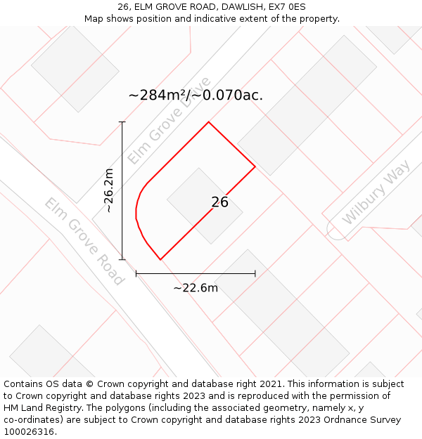 26, ELM GROVE ROAD, DAWLISH, EX7 0ES: Plot and title map