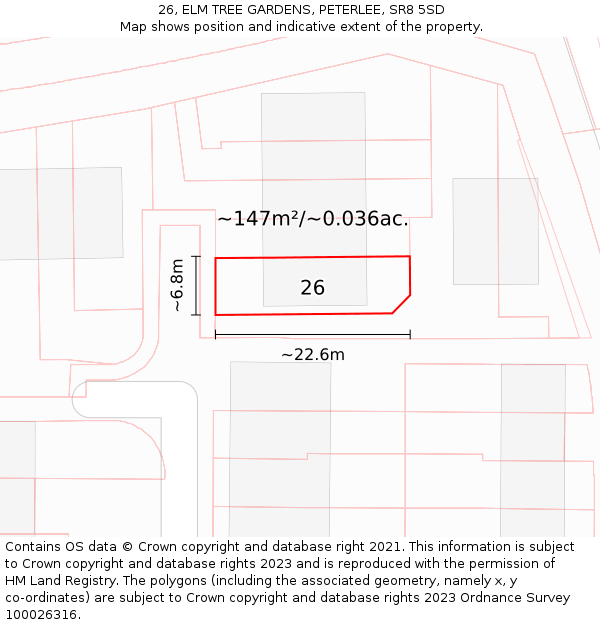 26, ELM TREE GARDENS, PETERLEE, SR8 5SD: Plot and title map