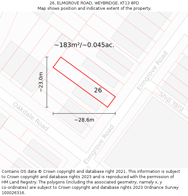26, ELMGROVE ROAD, WEYBRIDGE, KT13 8PD: Plot and title map