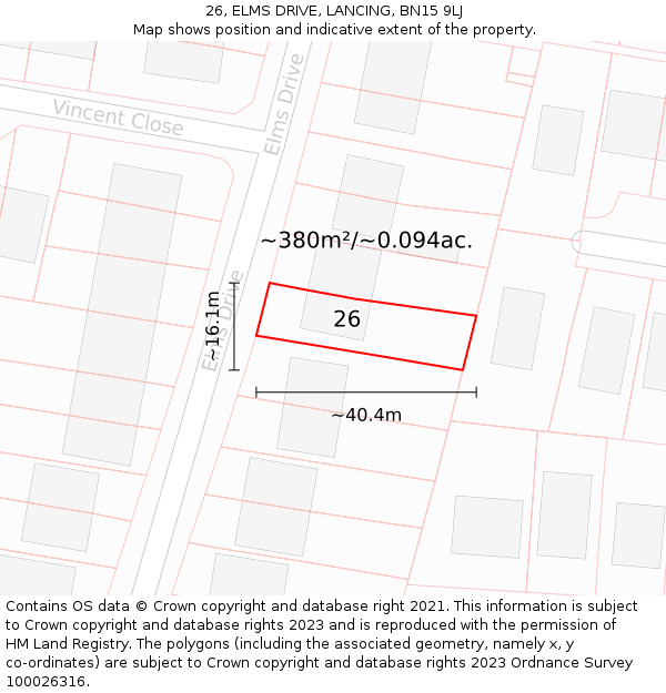 26, ELMS DRIVE, LANCING, BN15 9LJ: Plot and title map