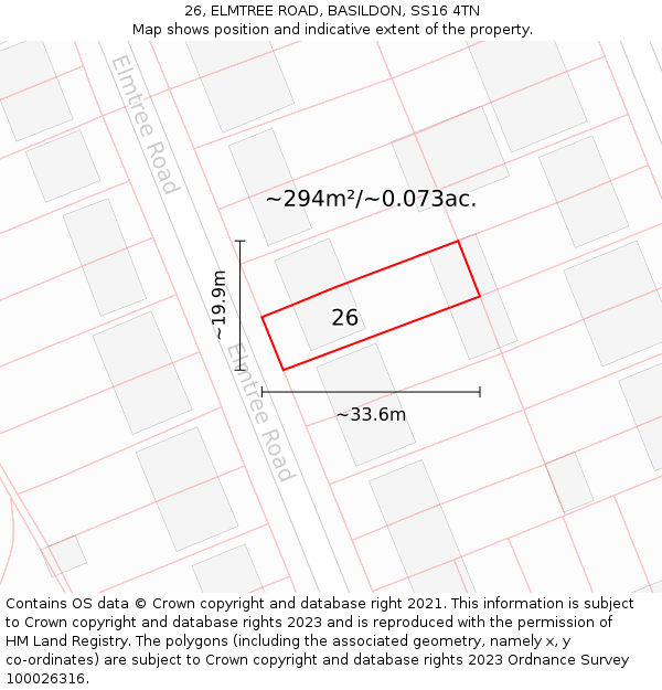 26, ELMTREE ROAD, BASILDON, SS16 4TN: Plot and title map