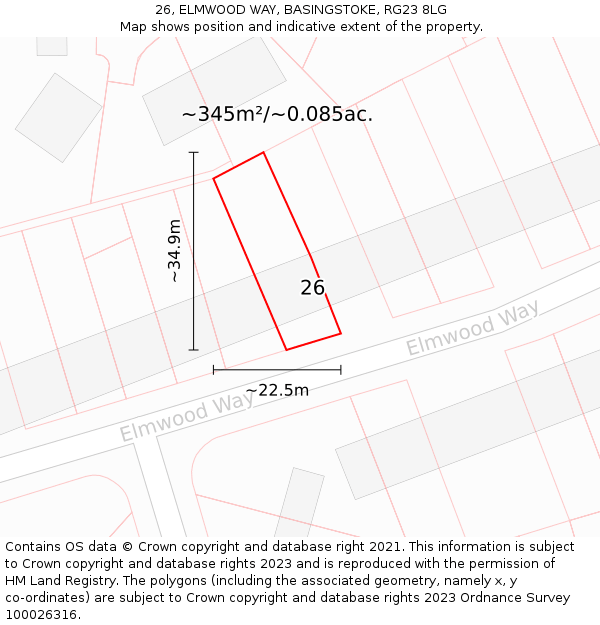 26, ELMWOOD WAY, BASINGSTOKE, RG23 8LG: Plot and title map