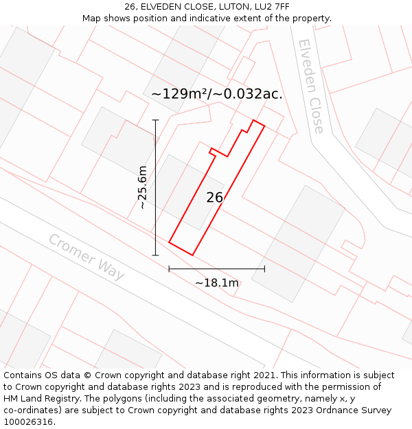 26, ELVEDEN CLOSE, LUTON, LU2 7FF: Plot and title map