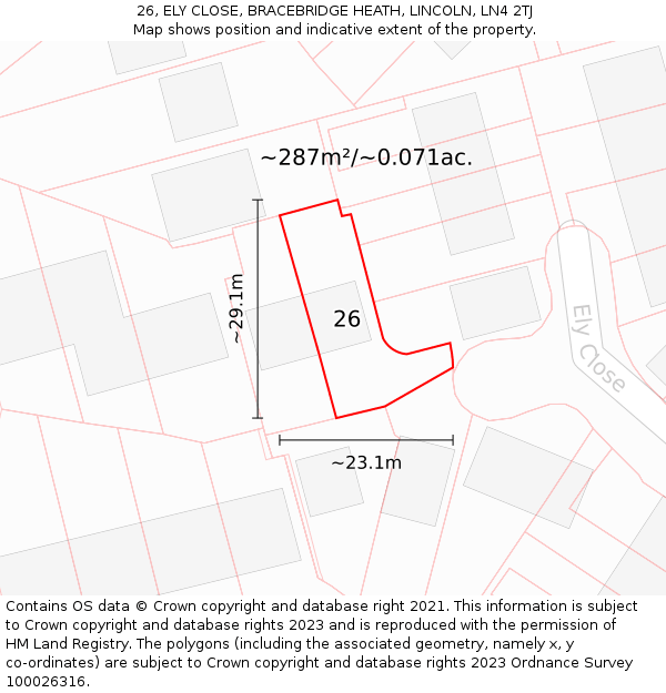 26, ELY CLOSE, BRACEBRIDGE HEATH, LINCOLN, LN4 2TJ: Plot and title map
