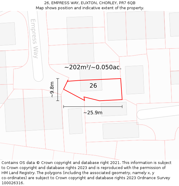 26, EMPRESS WAY, EUXTON, CHORLEY, PR7 6QB: Plot and title map
