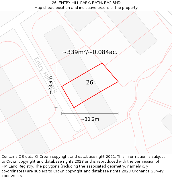 26, ENTRY HILL PARK, BATH, BA2 5ND: Plot and title map