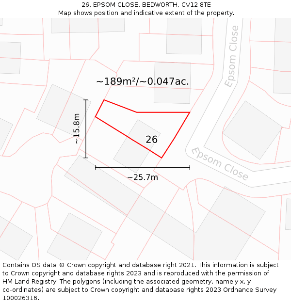 26, EPSOM CLOSE, BEDWORTH, CV12 8TE: Plot and title map