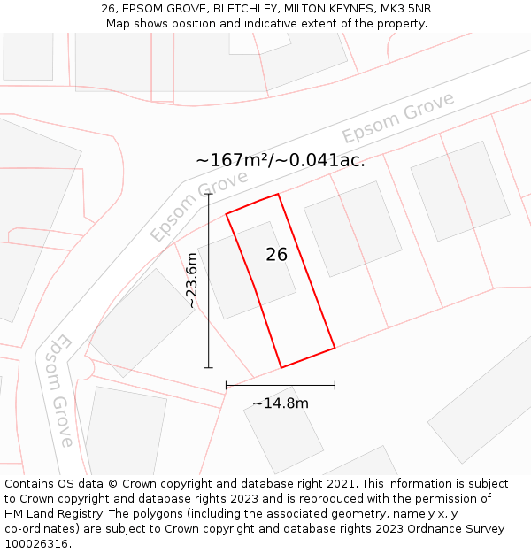 26, EPSOM GROVE, BLETCHLEY, MILTON KEYNES, MK3 5NR: Plot and title map