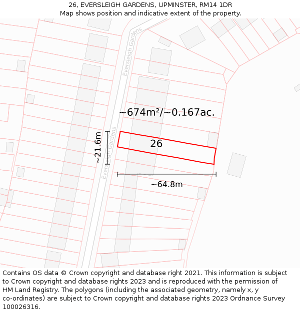 26, EVERSLEIGH GARDENS, UPMINSTER, RM14 1DR: Plot and title map